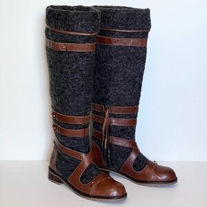Anthropologie Schuler Sons Philadelphia Tall Boot Delphine Fabric Leather Belt